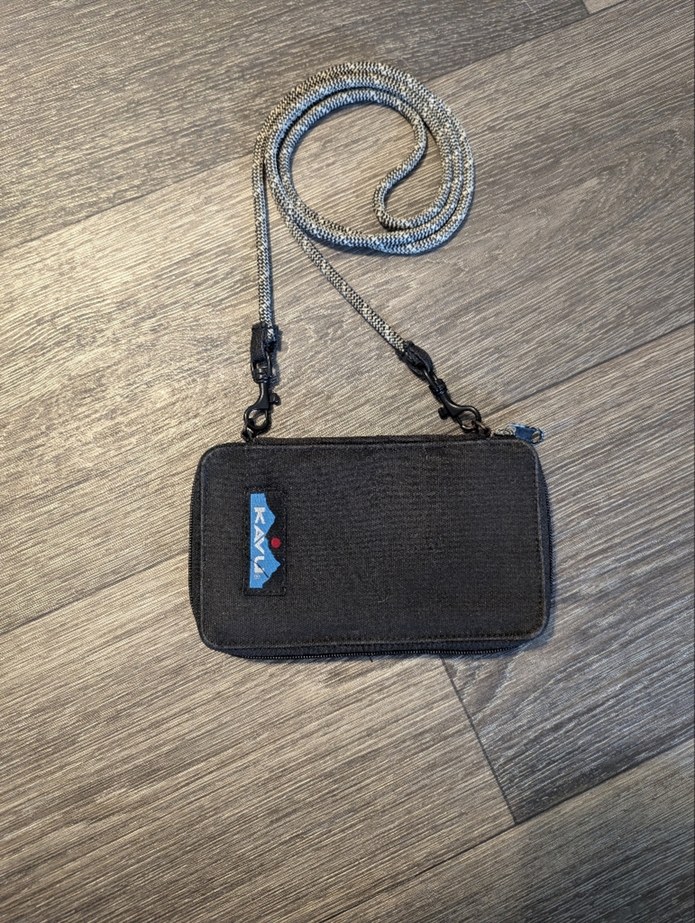 Kavu Black Phone Wallet with Braided Rope Strap
